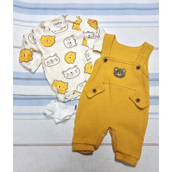 Бебешки комплект от гащеризон,боди и чорапки в жълто  Мечета