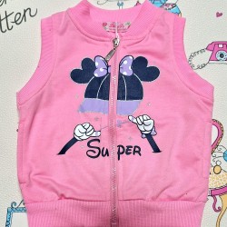 Детски памучен елек с цип в розово Мини Маус Детски памучен елек с цип в розово Мини Маус