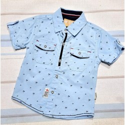 Детска лятна риза в светло синьо с якичка и джобчета