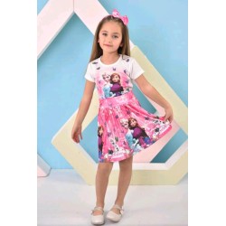 Детски летен комплект с блуза и пола в розово ,,Елза и Ана