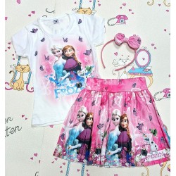 Детски летен комплект с блуза и пола в розово ,,Елза и Ана Детски летен комплект с блуза и пола в розово ,,Елза и Ана