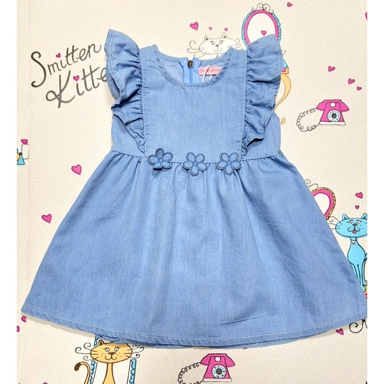 Детска лятна дънкова рокля с къдрички  Лени