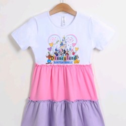 Детска лятна рокля в бяло,розово и лилаво  Дисниленд