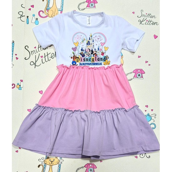 Детска лятна рокля в бяло,розово и лилаво  Дисниленд