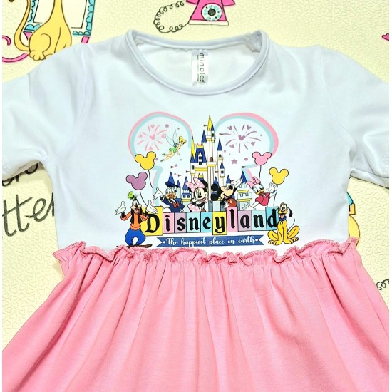 Детска лятна рокля в бяло,розово и лилаво  Дисниленд