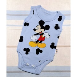 Бебешки памучен боди потник в синьо с Мики Маус