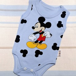 Бебешки памучен боди потник в синьо с Мики Маус Бебешки памучен боди потник в синьо с Мики Маус