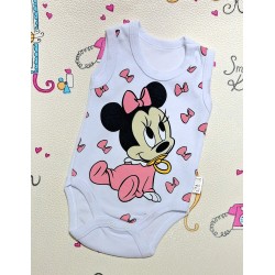 Бебешки памучен боди потник в бяло и розово с Мини Маус