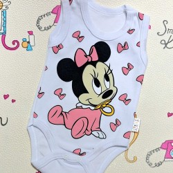 Бебешки памучен боди потник в бяло и розово с Мини Маус Бебешки памучен боди потник в бяло и розово с Мини Маус
