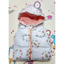 Бебешки шушляков елек с качулка в бяло с мечета и цветя Бебешки шушляков елек с качулка в бяло с мечета и цветя