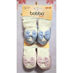 Бебешки памучни терлички в розово или синьо  Панделки