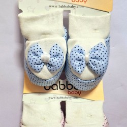 Бебешки памучни терлички в розово или синьо  Панделки