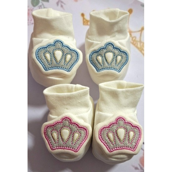 Бебешки памучни терлички в розово или синьо  Коронки