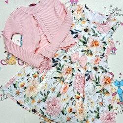 Детска рокля на цветя със светло розово болеро