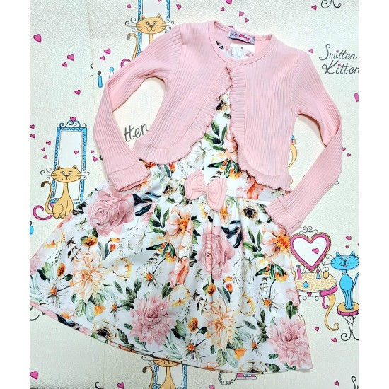 Детска рокля на цветя със светло розово болеро Детска рокля на цветя със светло розово болеро