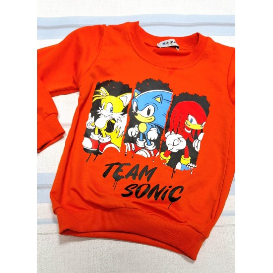 Детска памучна блуза в оранжево  Соник и приятели