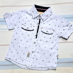 Детска лятна риза в бяло с якичка и джобчета Детска лятна риза в бяло с якичка и джобчета