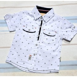 Детска лятна риза в бяло с якичка и джобчета Детска лятна риза в бяло с якичка и джобчета
