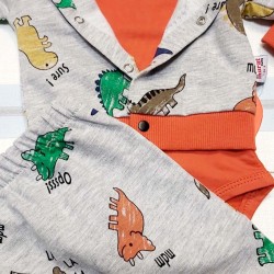 Бебешки комплект 3части в сиво и оранжево  Динозаври