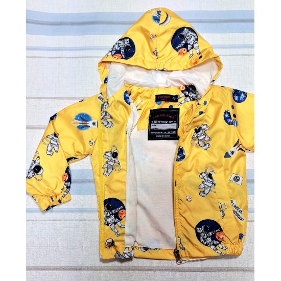 Детско шушляково яке ветровка в жълто ,,Космонавти и ракети Детско шушляково яке ветровка в жълто ,,Космонавти и ракети