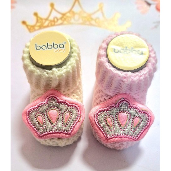 Бебешки плетени терлички в бяло или розово  Коронки