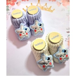 Бебешки плетени терлички в бяло или синьо  Звездички' 0-6м