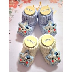 Бебешки плетени терлички в бяло или синьо Звездички' 0-6м Бебешки плетени терлички в бяло или синьо Звездички' 0-6м