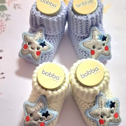 Бебешки плетени терлички в бяло или синьо  Звездички' 0-6м