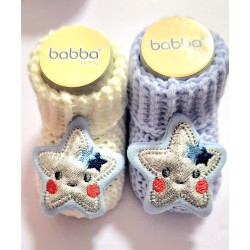 Бебешки плетени терлички в бяло или синьо Звездички' 0-6м Бебешки плетени терлички в бяло или синьо Звездички' 0-6м