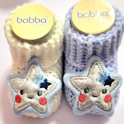 Бебешки плетени терлички в бяло или синьо  Звездички' 0-6м