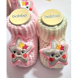 Бебешки плетени терлички в бяло или розово Звездички Бебешки плетени терлички в бяло или розово Звездички