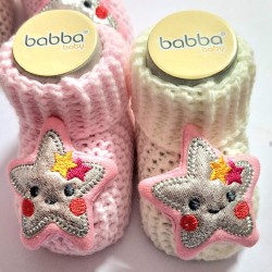 Бебешки плетени терлички в бяло или розово  Звездички