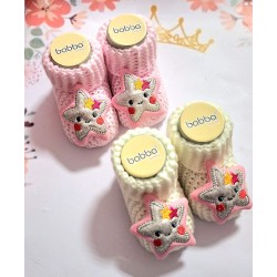 Бебешки плетени терлички в бяло или розово  Звездички