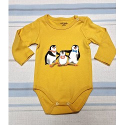 Бебешко памучно боди в жълто  Пингвинчета