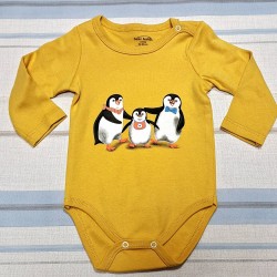 Бебешко памучно боди в жълто Пингвинчета Бебешко памучно боди в жълто Пингвинчета