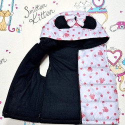 Детски преходен шушляков елек в бяло и розово с качулка Мини Маус Детски преходен шушляков елек в бяло и розово с качулка Мини Маус