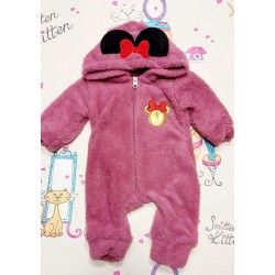 Бебешки пухкав гащеризон в тъмно розово с качулка  Мини Маус