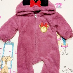Бебешки пухкав гащеризон в тъмно розово с качулка Мини Маус Бебешки пухкав гащеризон в тъмно розово с качулка Мини Маус