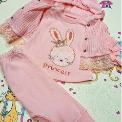 Бебешки комплект в розово с дантела от 3части  Зайче