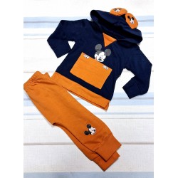 Бебешки комплект в тъмосиньо и оранжево с качулка  Мики Маус