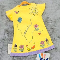 Детска лятна рокля в жълто и лилаво  Слънчице