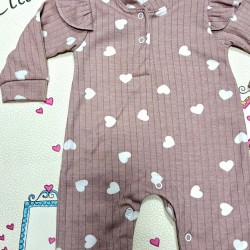 Бебешки гащеризон в цвят мока на сърчица с къдрички с лента