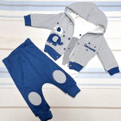 Бебешки комплект 3части в синьо и бяло със суичър Слонче Бебешки комплект 3части в синьо и бяло със суичър Слонче