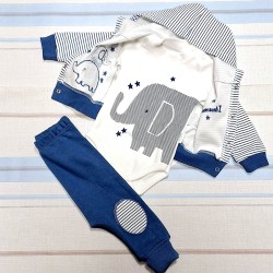 Бебешки комплект 3части в синьо и бяло със суичър  Слонче