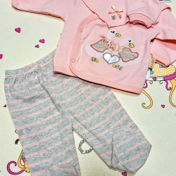 Бебешки комплект 5части в розово и сиво Патенца 0-3м Бебешки комплект 5части в розово и сиво Патенца 0-3м