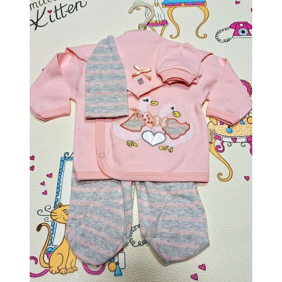 Бебешки комплект 5части в розово и сиво  Патенца 0-3м