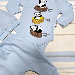 Бебешки памучен комплект в синьо  Панди