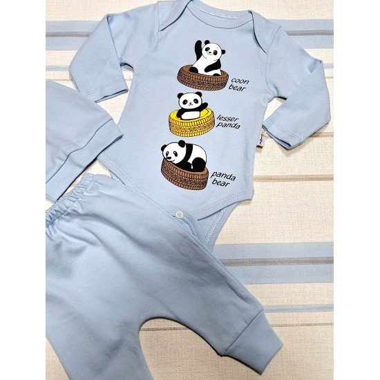 Бебешки памучен комплект в синьо  Панди