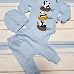 Бебешки памучен комплект в синьо Панди Бебешки памучен комплект в синьо Панди