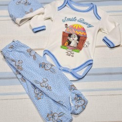 Бебешки комплект 3части в бяло и синьо  Зайо